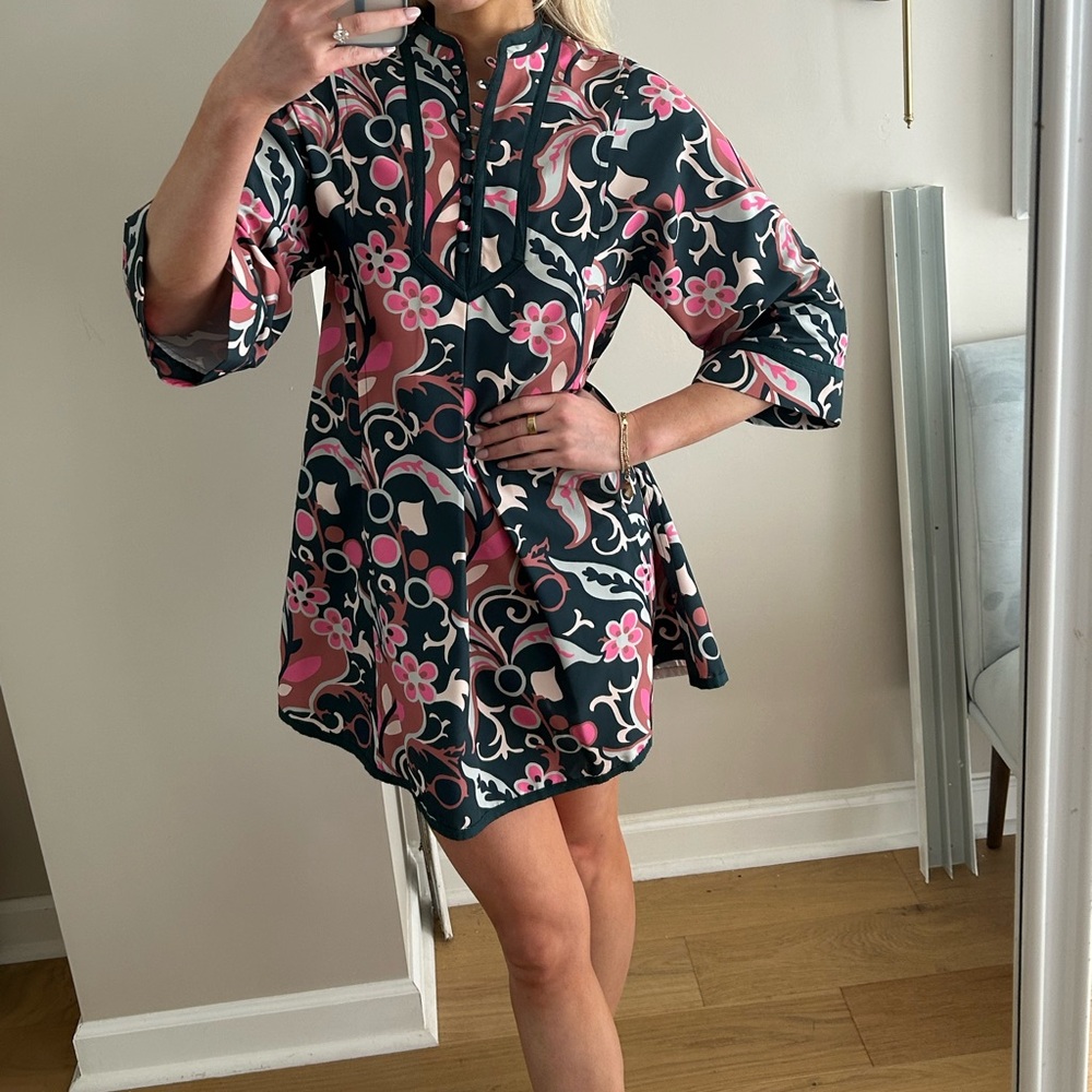 Floral Patterned Dress in Pink and Forest Green